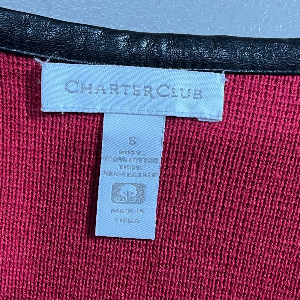Charter Club Cardigan Womens Small Jacket Leather Trim Career Office‎ Academia - Picture 3 of 7